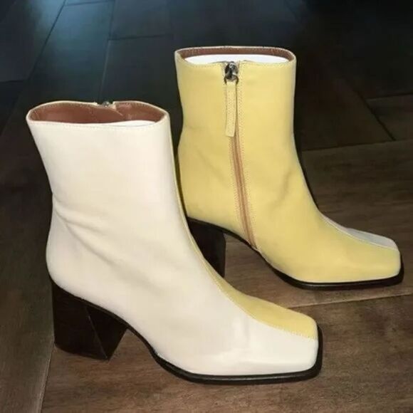 New Free People Twice As Nice Ankle Boots Vintage Retro Yellow & White US 8 - Picture 7 of 11